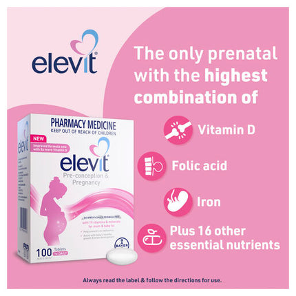 Elevit Pre-Conception and Pregnancy Multivitamin Tablets 100 pack (100 days) New Formula