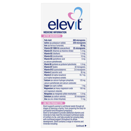 Elevit Pre-conception and Pregnancy Multivitamin Tablets 30 pack (30 days) New Formula