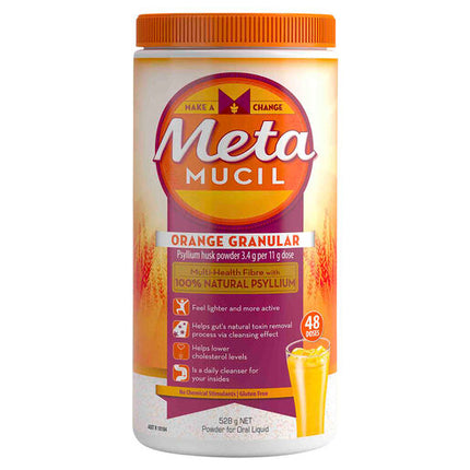 Metamucil Multi-Health Fibre with 100% Psyllium Natural Psyllium Orange Granular 48 Dose