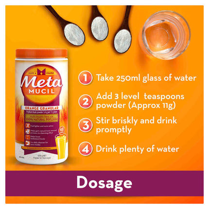 Metamucil Multi-Health Fibre with 100% Psyllium Natural Psyllium Orange Granular 48 Dose