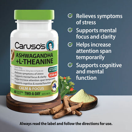 Caruso's Natural Health Ashwagandha + L-Theanine 60 Tablets