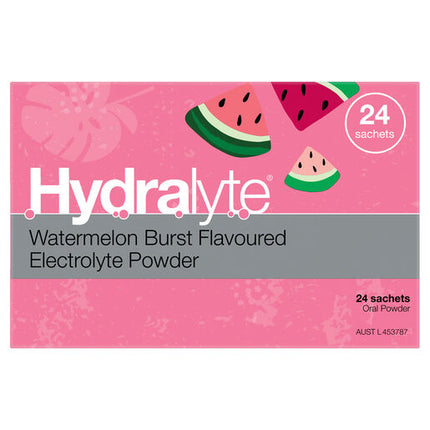 Hydralyte Watermelon Burst Flavoured Electrolyte Powder 24 Sachets