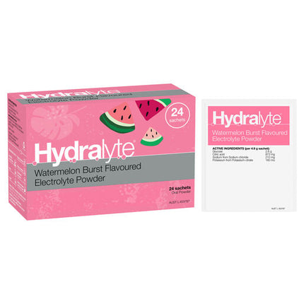Hydralyte Watermelon Burst Flavoured Electrolyte Powder 24 Sachets