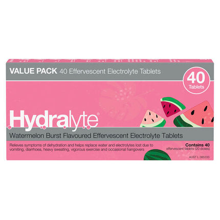 Hydralyte Watermelon Burst Effervescent Electrolyte Tablets 40s