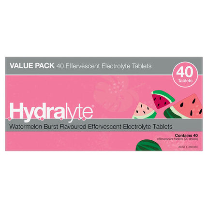Hydralyte Watermelon Burst Effervescent Electrolyte Tablets 40s