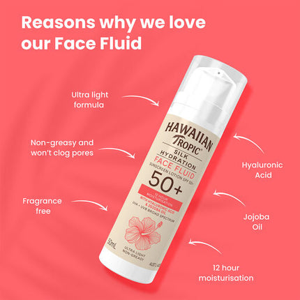 Hawaiian Tropic Silk Hydration Face Fluid Sunscreen Lotion SPF50+ 50 ml