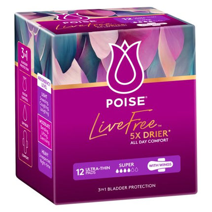 Poise Livefree Pad Super Wing 12