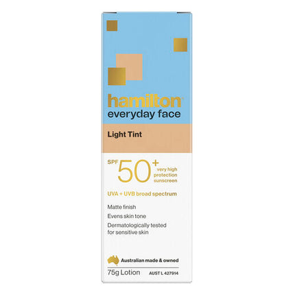 Hamilton Sunscreen Everyday Face Light Tint SPF 50+ 75g