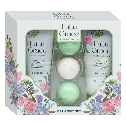 Lulu Grace Luxury Gift Set Floral Bouquet Shower Gel Body Lotion & 3 Bath Fizzer