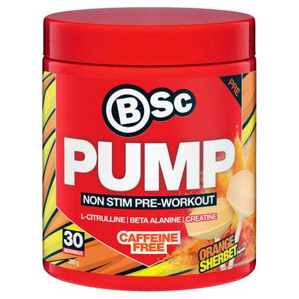 Body Science BSc PUMP Non Stim Pre-Workout Orange Sherbet Flavour 30 Pack 300g