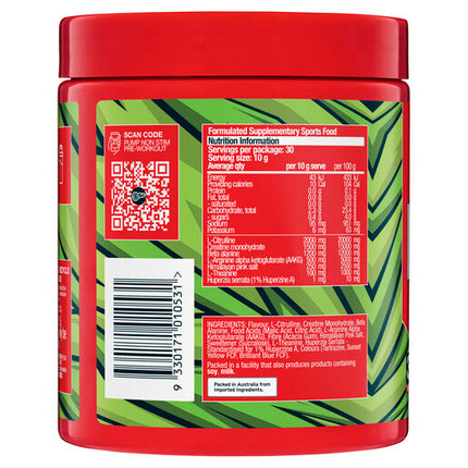 Body Science BSc PUMP Non Stim Pre-Workout Watermelon Ice Pop Flavour 30 Pack 300g