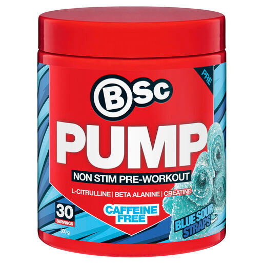 Body Science BSc PUMP Non Stim Pre-Workout Blue Sour Straps Flavour 30 Pack 300g