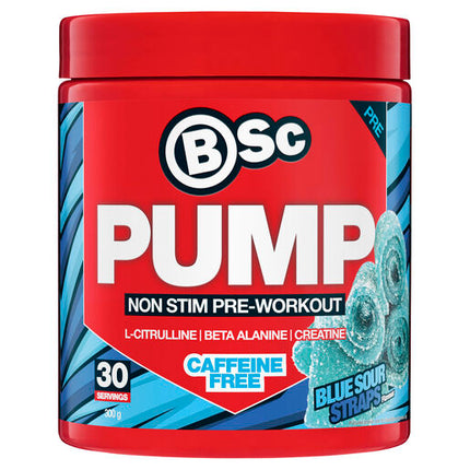 Body Science BSc PUMP Non Stim Pre-Workout Blue Sour Straps Flavour 30 Pack 300g