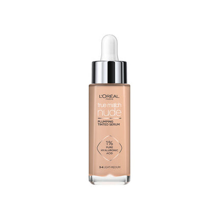 L'Oréal Paris True Match Nude Plumping Tinted Serum Foundation with Hyaluronic Acid Shade 3-4 Light Medium 30ml