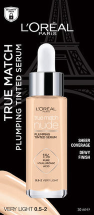 L'Oréal Paris True Match Nude Plumping Tinted Serum Foundation with Hyaluronic Acid Shade 0.5-2 Very Light 30ml