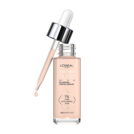 L'Oréal Paris True Match Nude Plumping Tinted Serum Foundation with Hyaluronic Acid Shade 0.5-2 Very Light 30ml