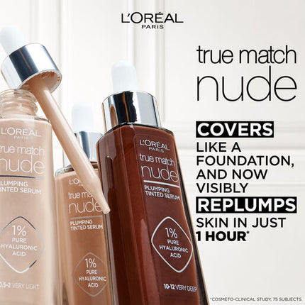 L'Oréal Paris True Match Nude Plumping Tinted Serum Foundation with Hyaluronic Acid Shade 0.5-2 Very Light 30ml