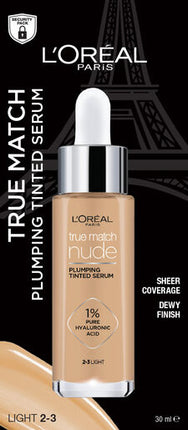 L'Oréal Paris True Match Nude Plumping Tinted Serum Foundation with Hyaluronic Acid Shade 2-3 Light 30ml