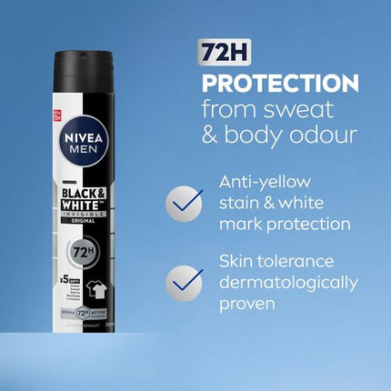 Nivea Deodorant Aerosol Men Invisible Black And White 250mL
