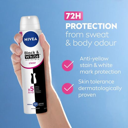 Nivea Invisible Black & White Clear Aerosol Deodorant 250mL