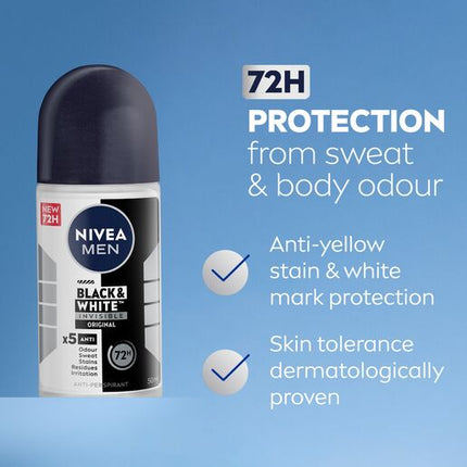 Nivea Deodorant Roll On Men Invisible Black And White 50mL