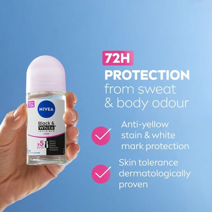Nivea Deodorant Roll On Invisible Black And White Clear 50mL