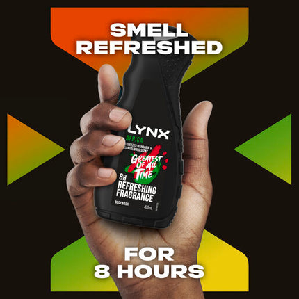 Lynx Body Wash 8-hour refreshing scent Africa shower gel with squeezed mandarin and sandalwood notes 400 ml