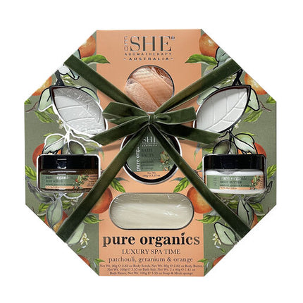SHE Pure Organics Luxury Spa Time Set Patchouli Geranium & Orange