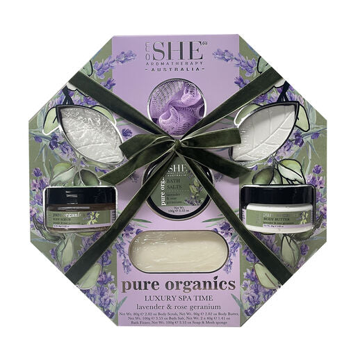 SHE Pure Organics Luxury Spa Time Set Lavender & Rose Geranium