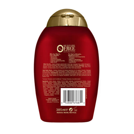 OGX Frizz Free + Keratin Smoothing Oil 5 in 1 Benefits Shampoo For Frizzy Hair 385mL