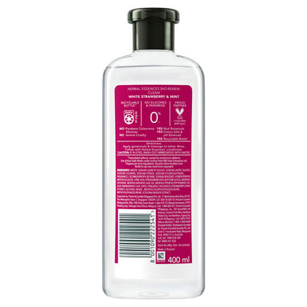 Herbal Essences Bio: Renew Silicone Free White Strawberry & Mint Clean 90% Natural Origin Shampoo 400 ml