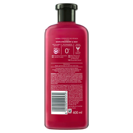 Herbal Essences Bio: Renew White Strawberry & Mint Clean 90% Natural Origin Conditioner 400 ml