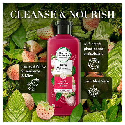 Herbal Essences Bio: Renew White Strawberry & Mint Clean 90% Natural Origin Conditioner 400 ml