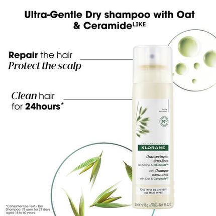 Klorane Dry Shampoo with Oat & Ceramide 250ml - All Hair Types