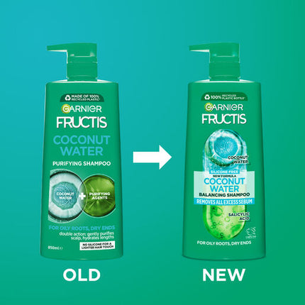 Garnier Fructis Coconut Water Shampoo 850ml for Oily Roots, Dry Ends