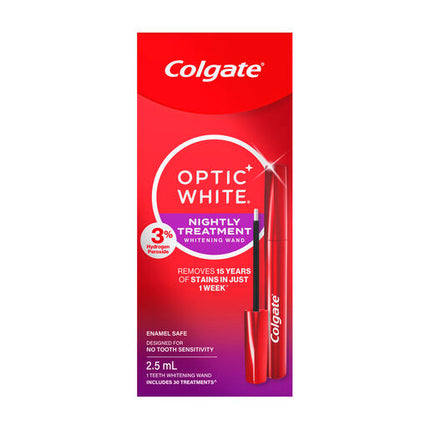 Colgate Optic White Overnight Teeth Whitening Treatment Pen With Hydrogen Peroxide Enamel Safe 2.5mL