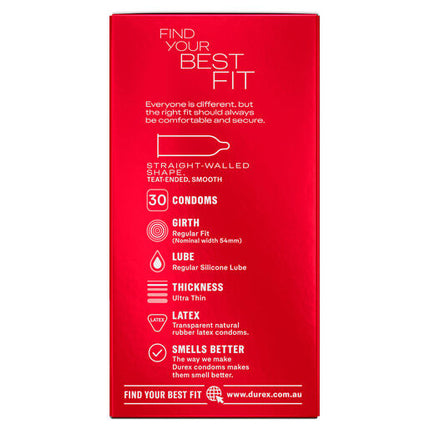 Durex Thin Feel Latex Condoms Regular Fit 30 Pack