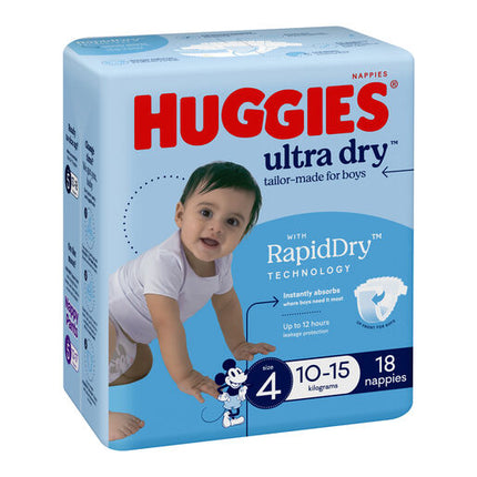 Huggies Ultra Dry Nappies Toddler Boys 18 Pack