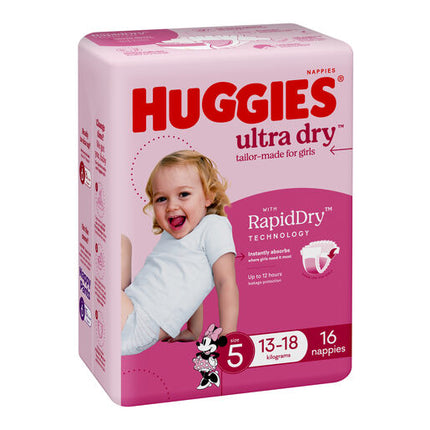 Huggies Ultra Dry Nappies Walker Girls 16 Pack