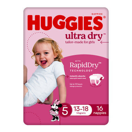 Huggies Ultra Dry Nappies Walker Girls 16 Pack