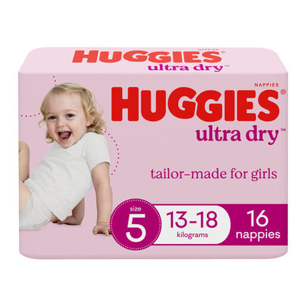 Huggies Ultra Dry Nappies Walker Girls 16 Pack