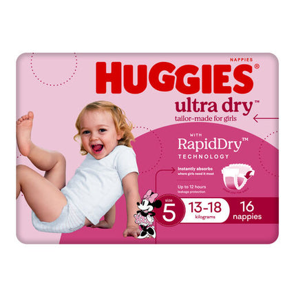 Huggies Ultra Dry Nappies Walker Girls 16 Pack