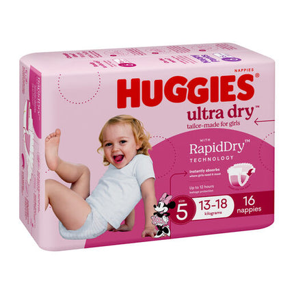 Huggies Ultra Dry Nappies Walker Girls 16 Pack