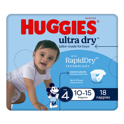 Huggies Ultra Dry Nappies Toddler Boys 18 Pack