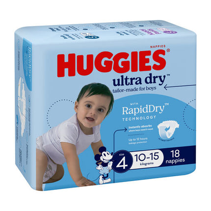 Huggies Ultra Dry Nappies Toddler Boys 18 Pack