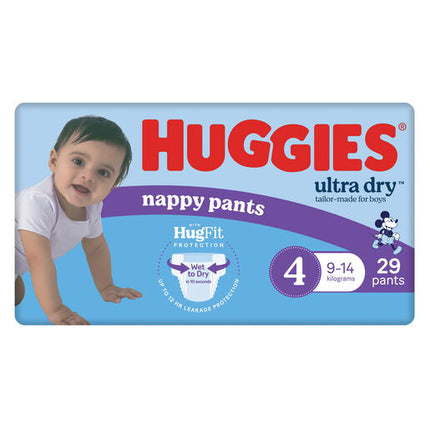 Huggies Ultra Dry Nappy Pants Boys Size 4 (9-14kg) 29 Pack