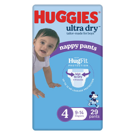 Huggies Ultra Dry Nappy Pants Boys Size 4 (9-14kg) 29 Pack