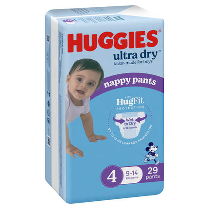 Huggies Ultra Dry Nappy Pants Boys Size 4 (9-14kg) 29 Pack