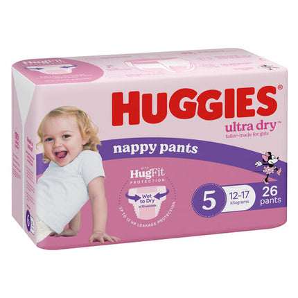 Huggies Ultra Dry Nappy Pants Girls Size 5 (12-17kg) 26 Pack