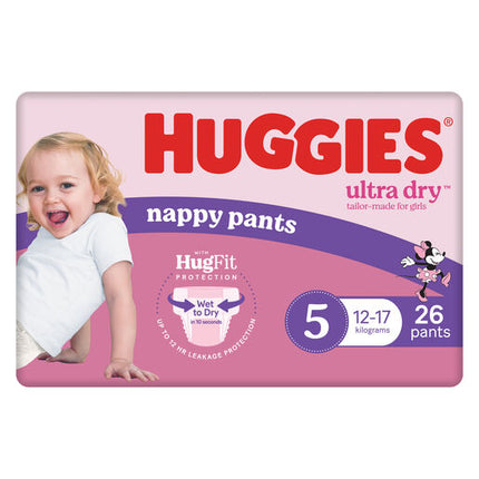 Huggies Ultra Dry Nappy Pants Girls Size 5 (12-17kg) 26 Pack